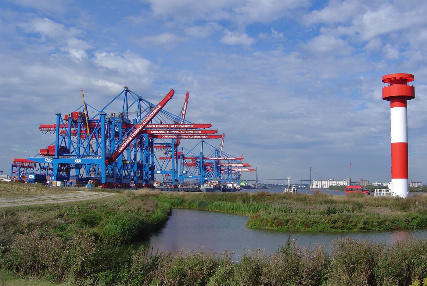 Intermodal container yard, gantry cranes and terminal lanes